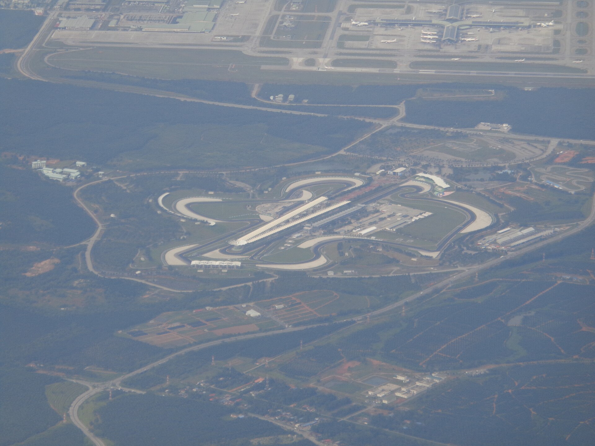 Aerial view of Sepang International Circuit beside Kuala Lumpur International Airport